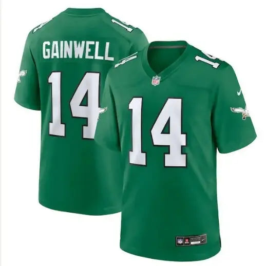 Green Philadelphia Eagles Nike Alternate Game Jersey with GAINWELL 14 in white lettering