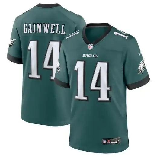 Philadelphia Eagles Nike team game jersey with Gainwell 14 in midnight green color
