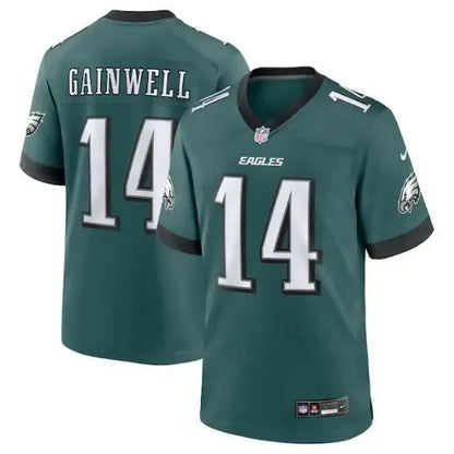 Philadelphia Eagles Nike team game jersey with Gainwell 14 in midnight green color