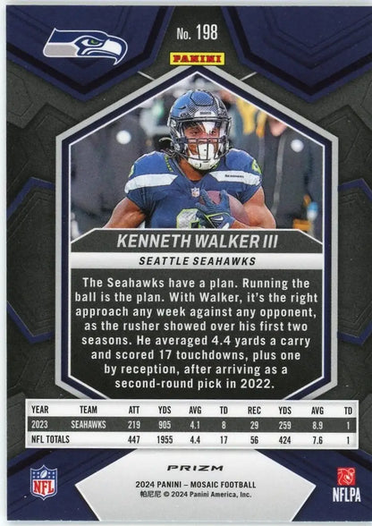 Kenneth Walker III 2024 Panini Mosaic Green Card Seahawks football card