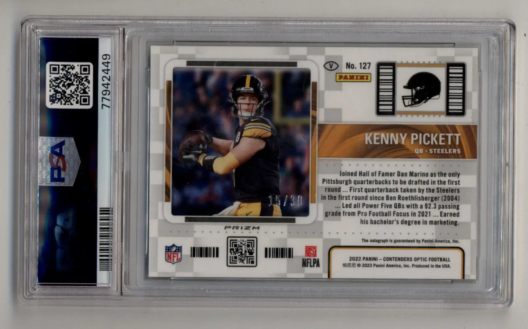 Kenny Pickett 2022 Contenders Optic Variation Teal Auto15/30 PSA 9 Mint Auto 10 - Singles