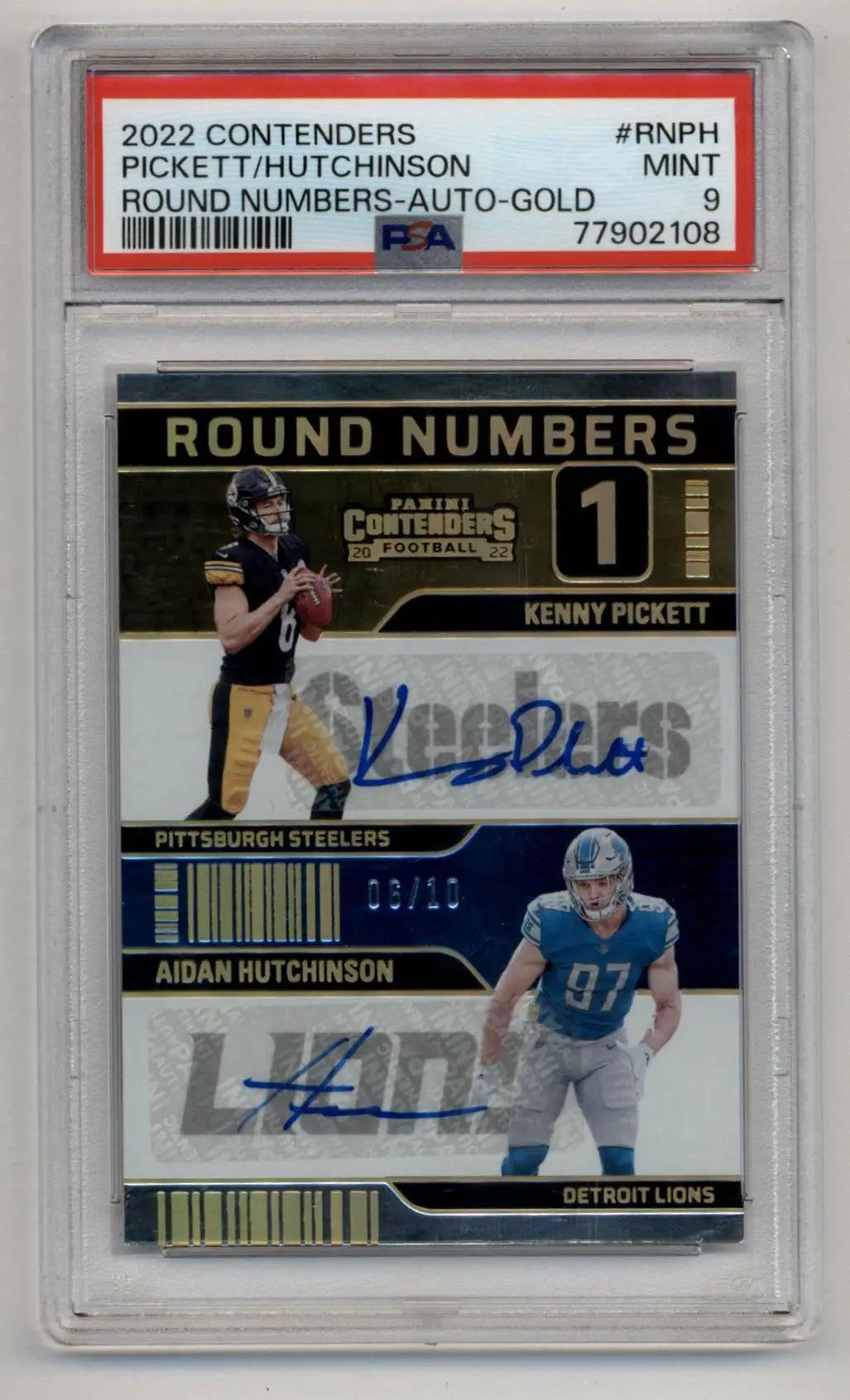 Kenny Pickett Aidan Hutchinson 2022 Contenders Round Numbers Auto Gold 06/10 PSA 9 Mint - Singles