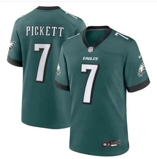Dark green Philadelphia Eagles Kenny Pickett NFL jersey with Picketts name and number 7