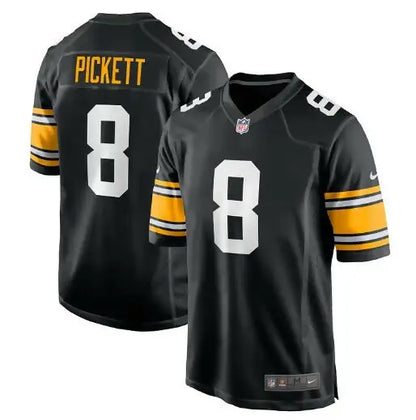 Two black and gold Pittsburgh Steelers Kenny Pickett jerseys with Picket and number 8