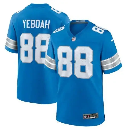 Blue Detroit Lions Kenny Yeboah Nike game football jersey with white numbers and name