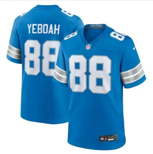 Blue and silver Kenny Yeboah Detroit Lions Nike Game Jersey with number 88
