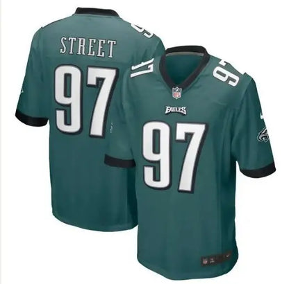 Philadelphia Eagles Kentavius Street teal Nike jersey with number 97 and STREET on back