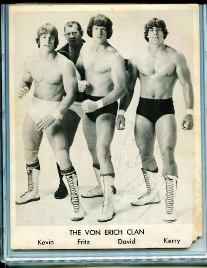Signed Kerry Von Erich wrestling team photo featuring the Von Erich family
