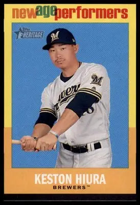 Keston Hiura baseball card from Topps Heritage 2020 New Age Performers series