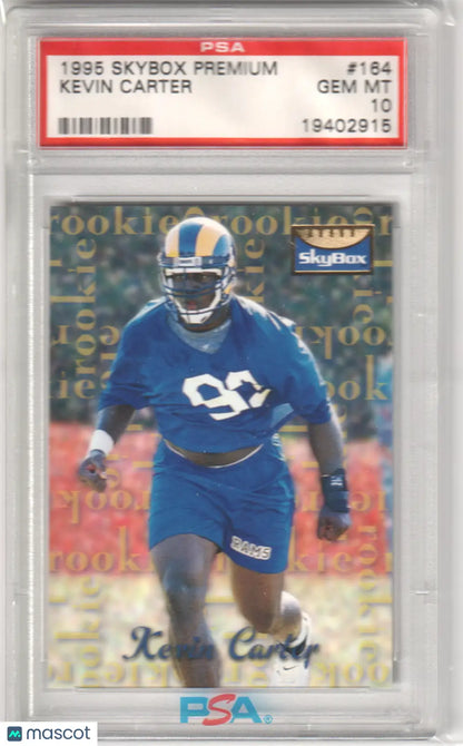 Graded Kevin Carter 1995 Skybox Premium RC Rookie football card, Columbia Hobby PSA 10