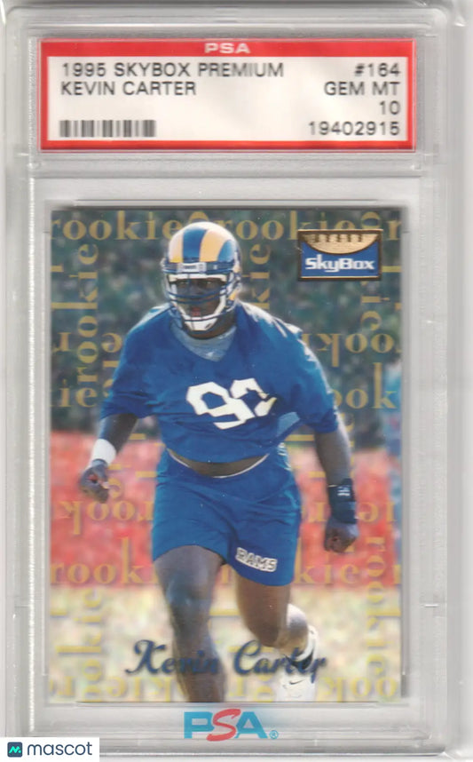 Graded Kevin Carter 1995 Skybox Premium RC Rookie football card, Columbia Hobby PSA 10