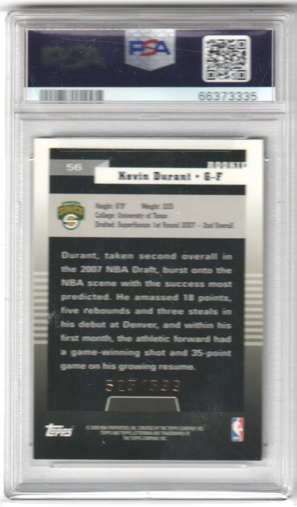 Graded Kevin Durant Topps Letterman basketball card from Columbia Hobby