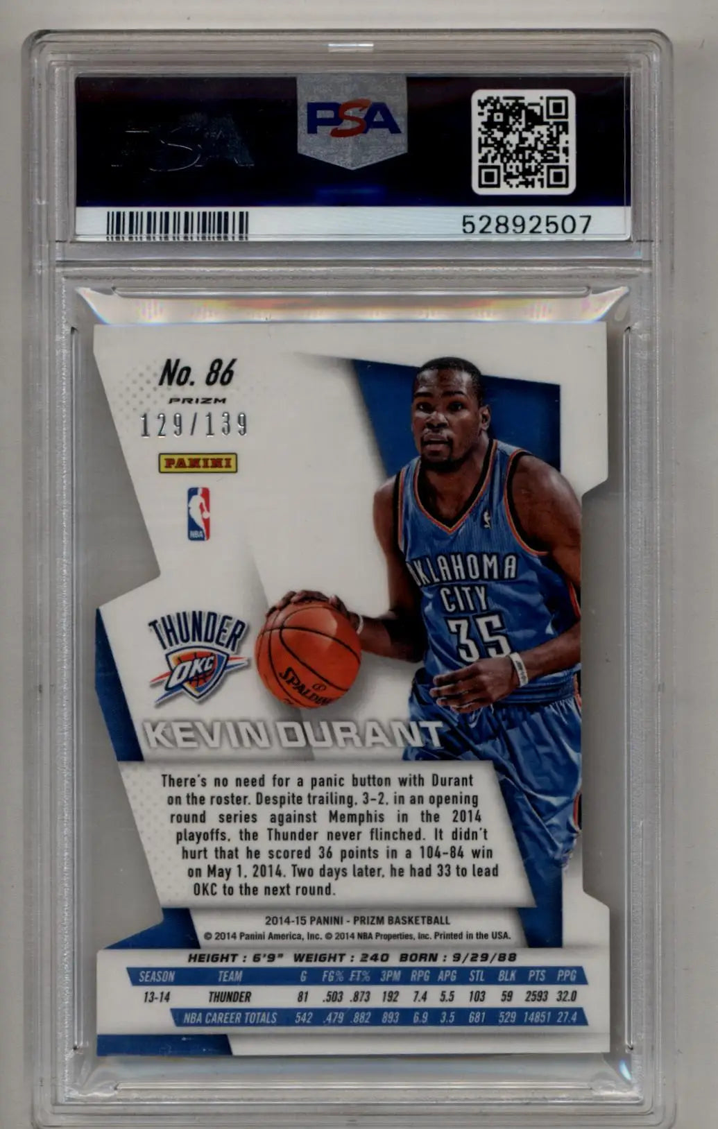 Graded Kevin Durant Prizm Orange Die-Cut basketball card PSA 10 Gem Mint