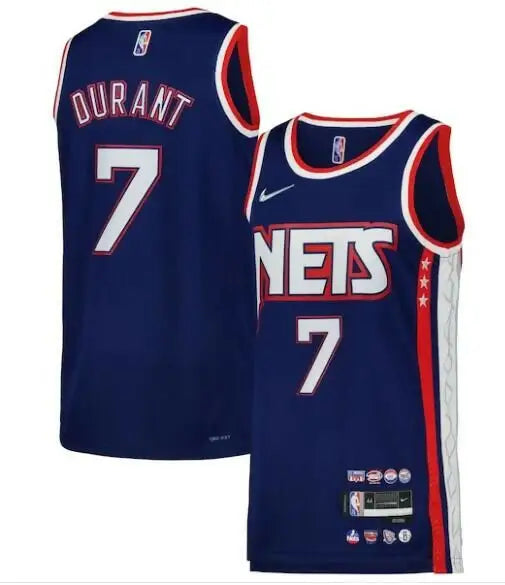 Dark blue Kevin Durant Brooklyn Nets Swingman jersey with number 7 front and back