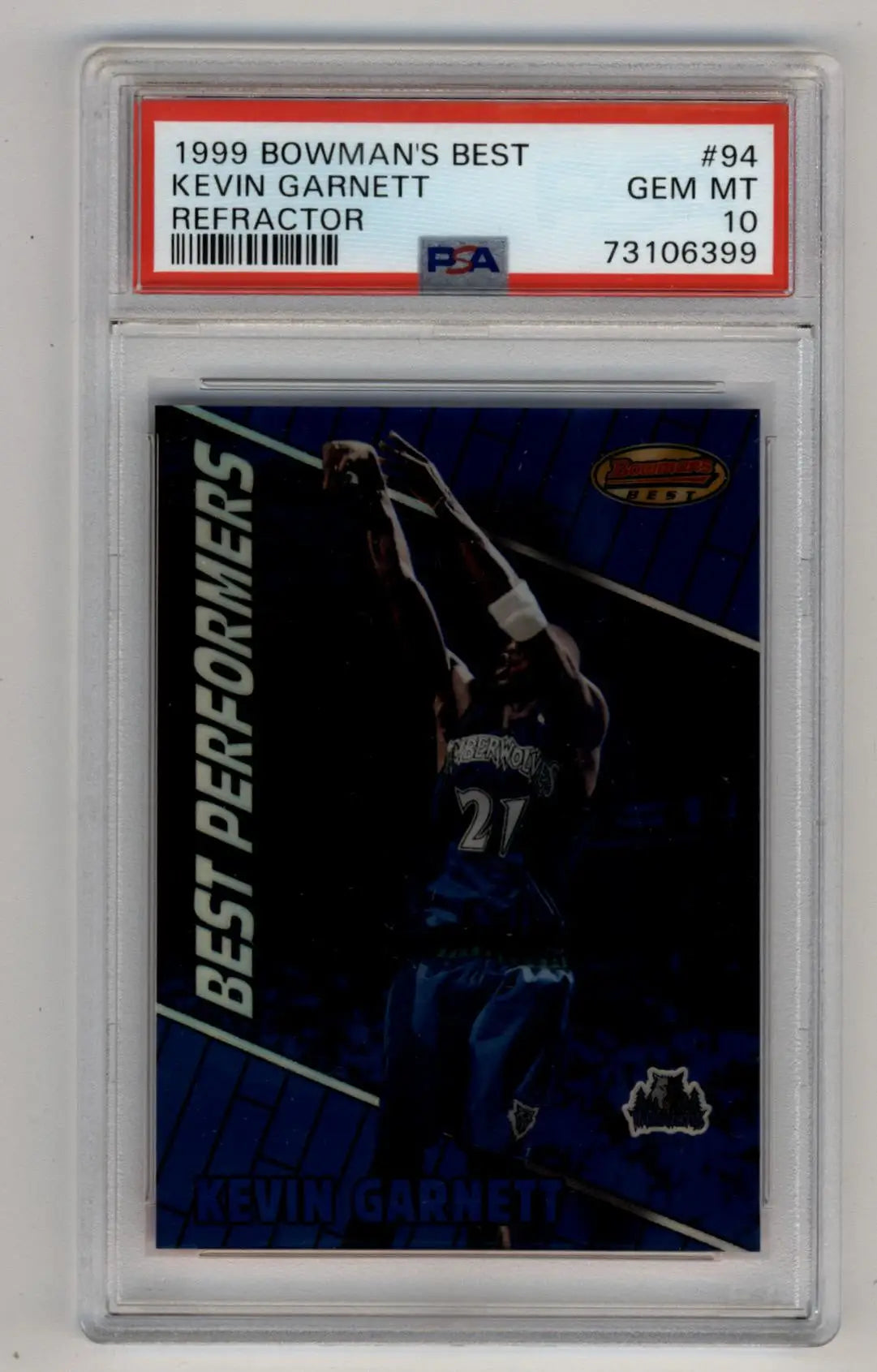 Kevin Garnett Bowman’s Best 1999 Refractor basketball card Gem Mint PSA 10