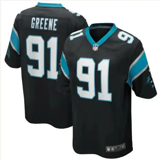 Two black and light blue Kevin Greene Carolina Panthers Nike game jerseys with number 91