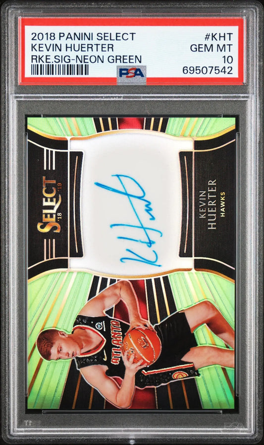 2018 Panini Select Kevin Huerter Neon Green Rookie Auto card in PSA 10 Gem Mint