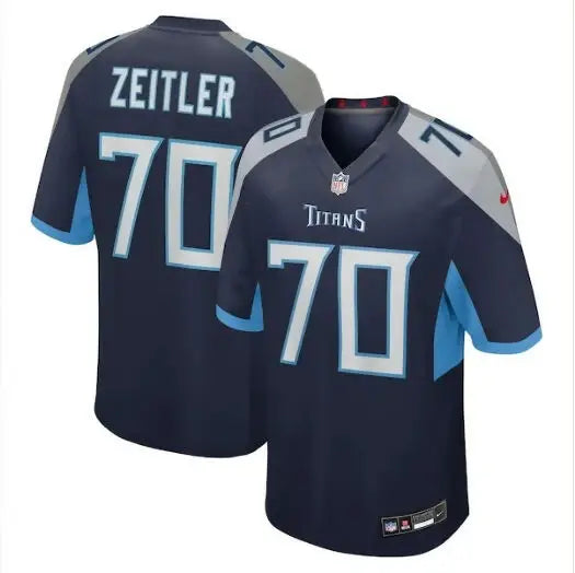 Dark blue Tennessee Titans Kevin Zeitler Nike Team Game Jersey with #70 design