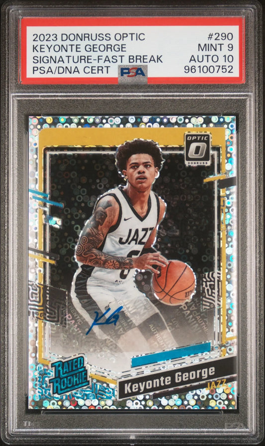 2023 Donruss Optic Fast Break Auto Keyonte George PSA 9 Auto 10 basketball card