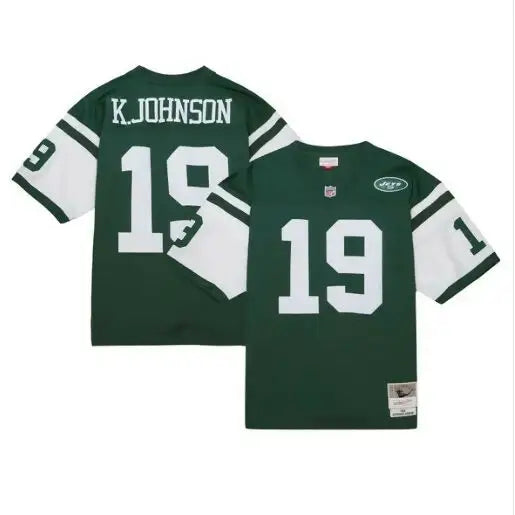 Green and white Keyshawn Johnson Jets legacy replica jersey with number 19