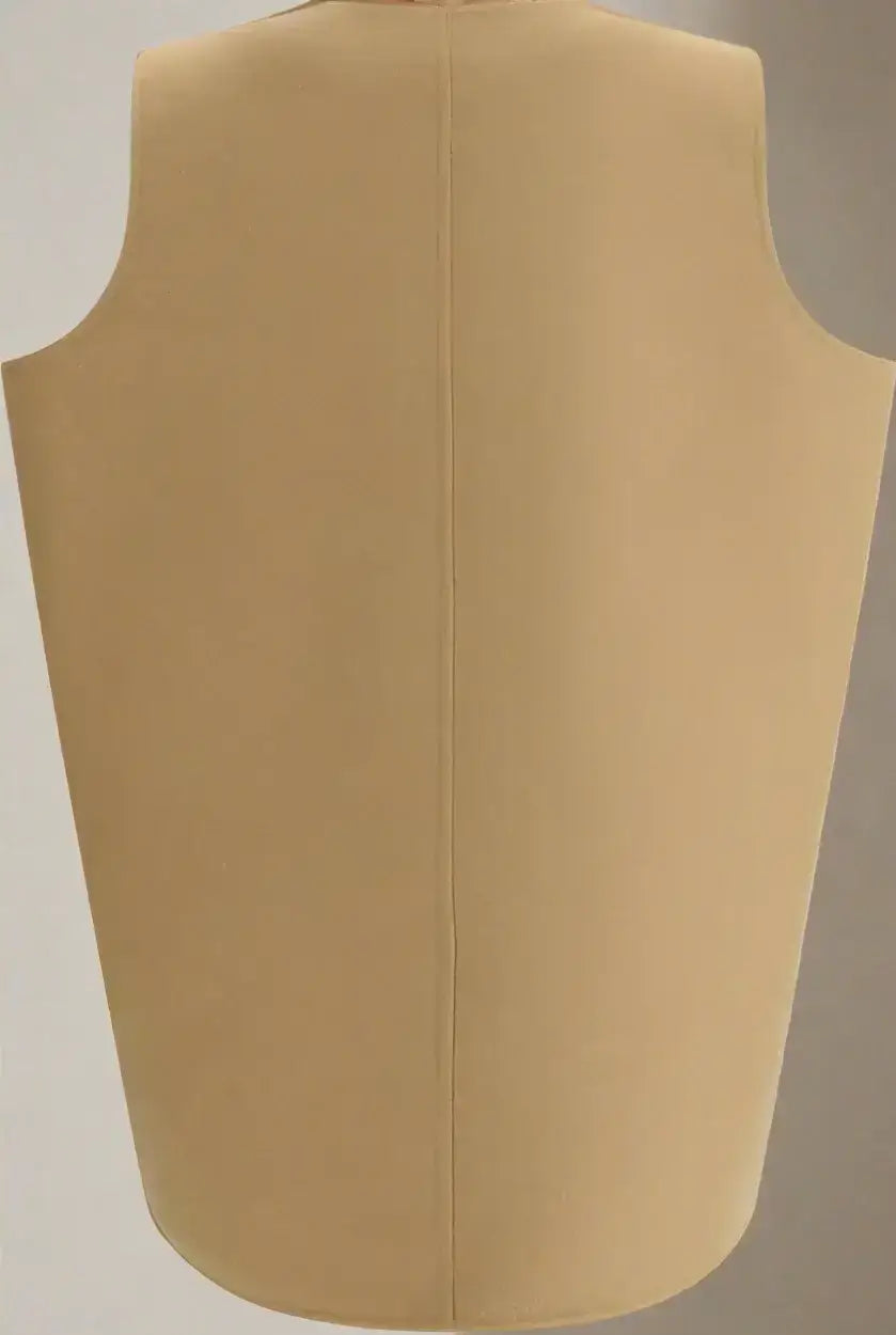 Back view of a plain light brown jewelry display bust showcasing KHAITE Nyona wool dress