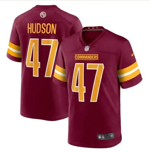 Maroon and gold Khaleke Hudson Washington Commanders Nike Game Jersey with number 47