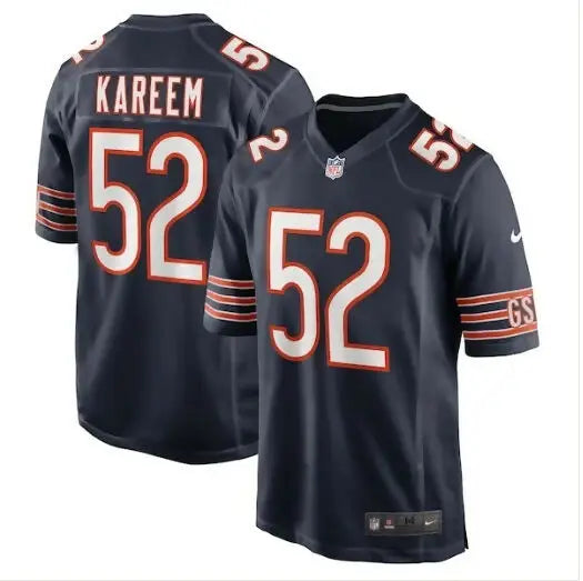 Navy blue Khalid Kareem Chicago Bears Nike team game jersey with white and orange number 52