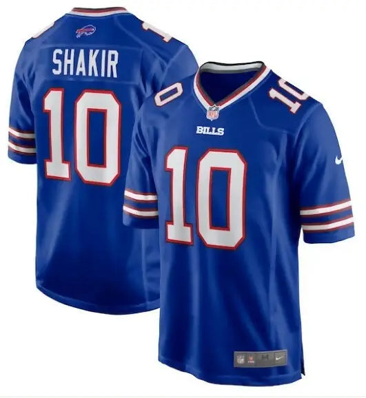 Blue Buffalo Bills Khalil Shakir Nike Game Jersey Royal color with number 10 and name Shakir