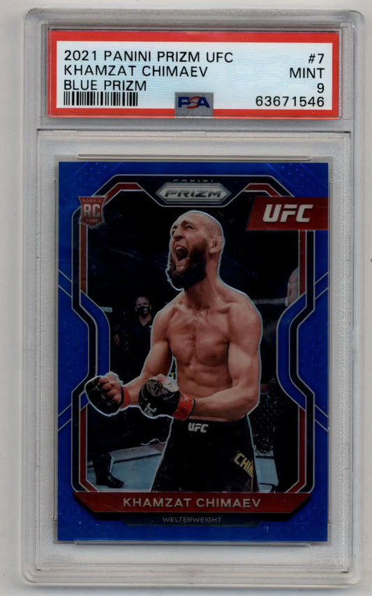 Khamzat Chimaev 2021 Prizm UFC Blue Prizm 129/199 PSA 9 Mint - Singles