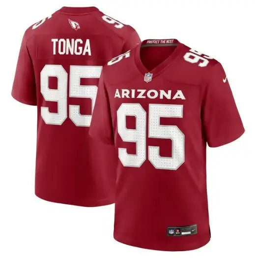 Maroon Arizona Cardinals Khyiris Tonga Nike Game Football Jersey on display