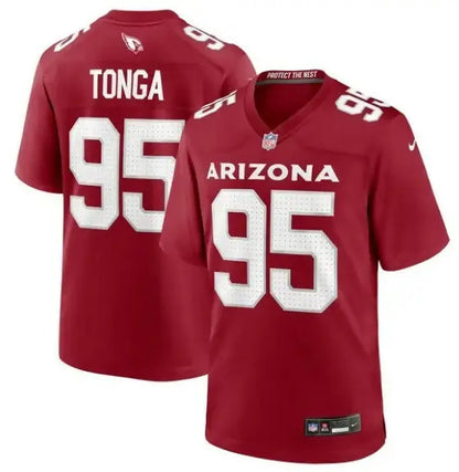 Red Arizona Cardinals Nike Team Game Jersey featuring Khyiris Tonga’s number 95
