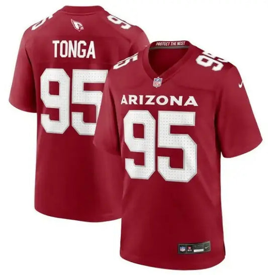 Red Arizona Cardinals Nike Team Game Jersey featuring Khyiris Tonga’s number 95