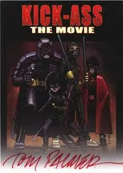 Movie poster for Kick-Ass with superhero characters on Tom Palmer autograph card