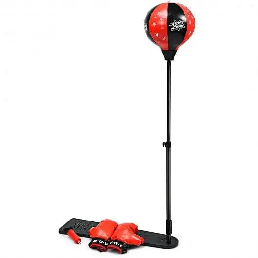 Kids Punching Bag with Adjustable Stand and Boxing Gloves - Color:Black & Red - Punching Bag
