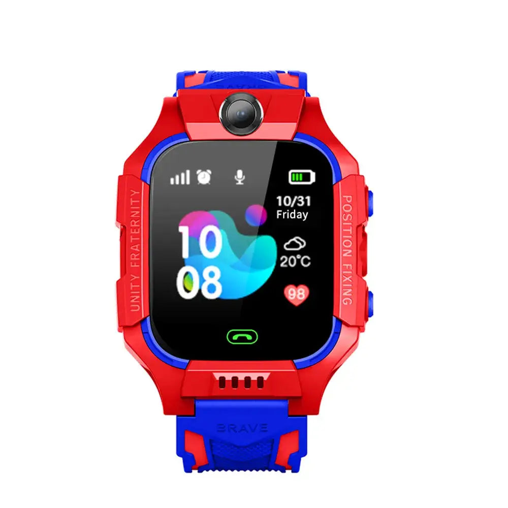 Red and blue Kids Smart Watch Q19 with camera, digital display, and two-way communication