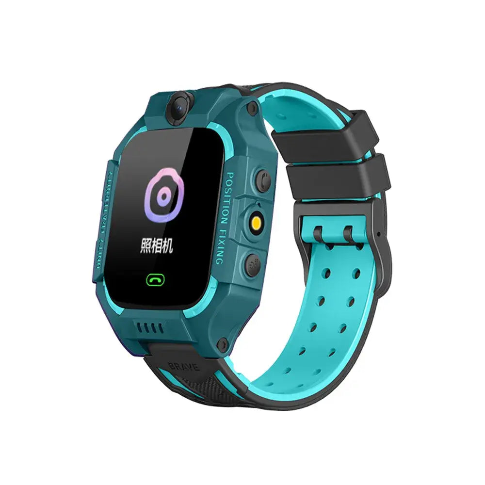 Kids Smart Watch Q19 with camera icon, teal and black design, two-way communication