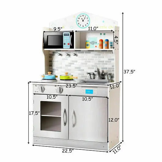 Kids Wooden Pretend Cooking Playset Cookware Play Set Kitchen Toys Toddler Gift-Pink - Play Kitchen Sets