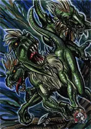 Fierce multi-headed dragon creature on King Kong 5finity Sketch Card by Anthony Hochrein
