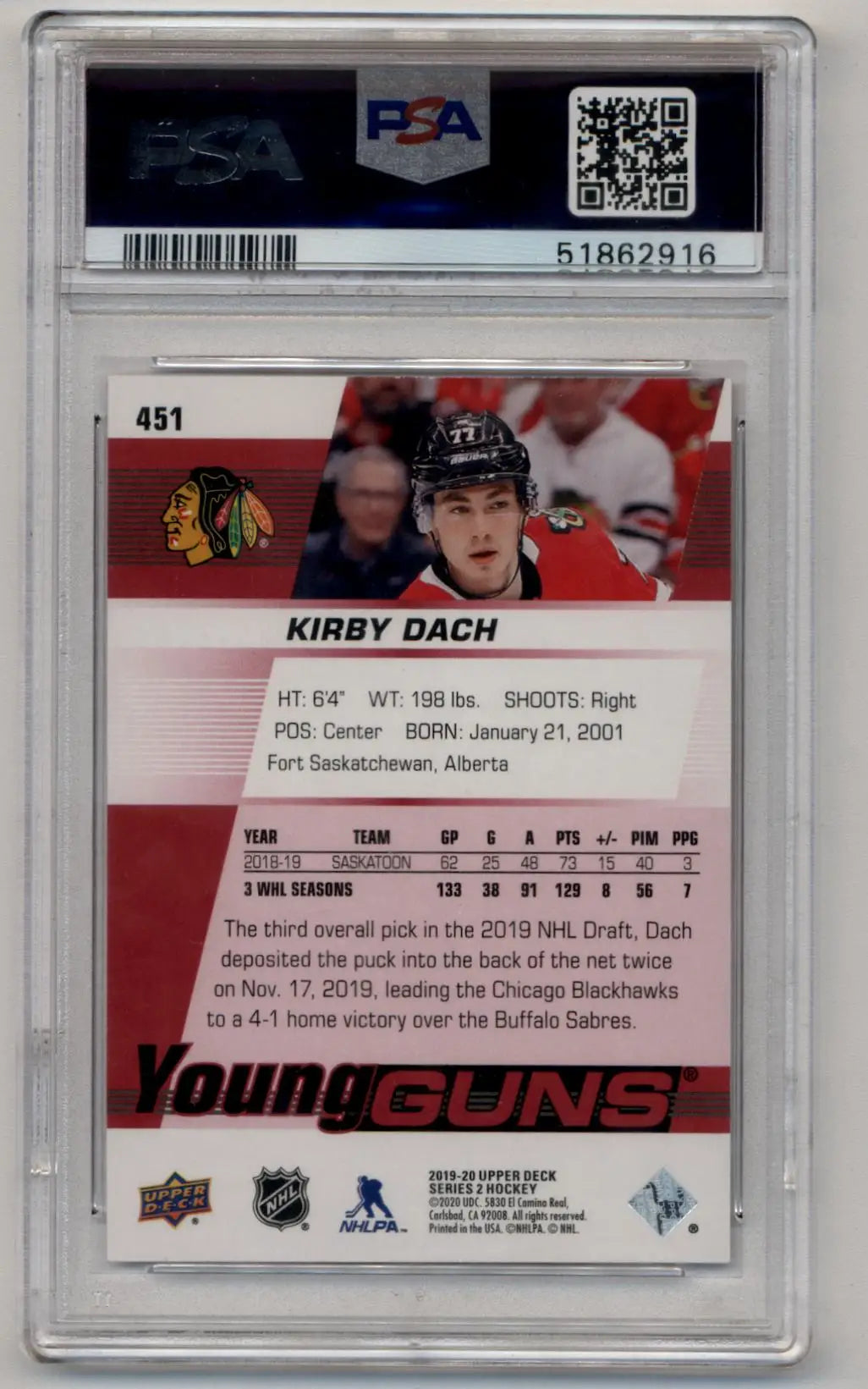 Kirby Dach 2019-20 Upper Deck Exclusives 053/100 #451 PSA 10 Gem Mint - Singles