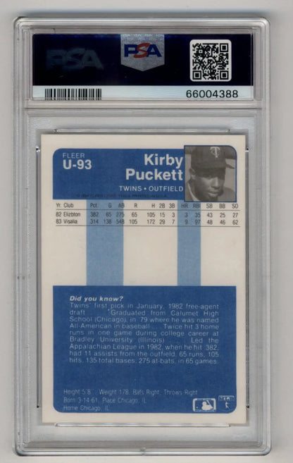Graded Kirby Puckett 1985 Fleer Rookie Card with PSA DNA Authentic Auto