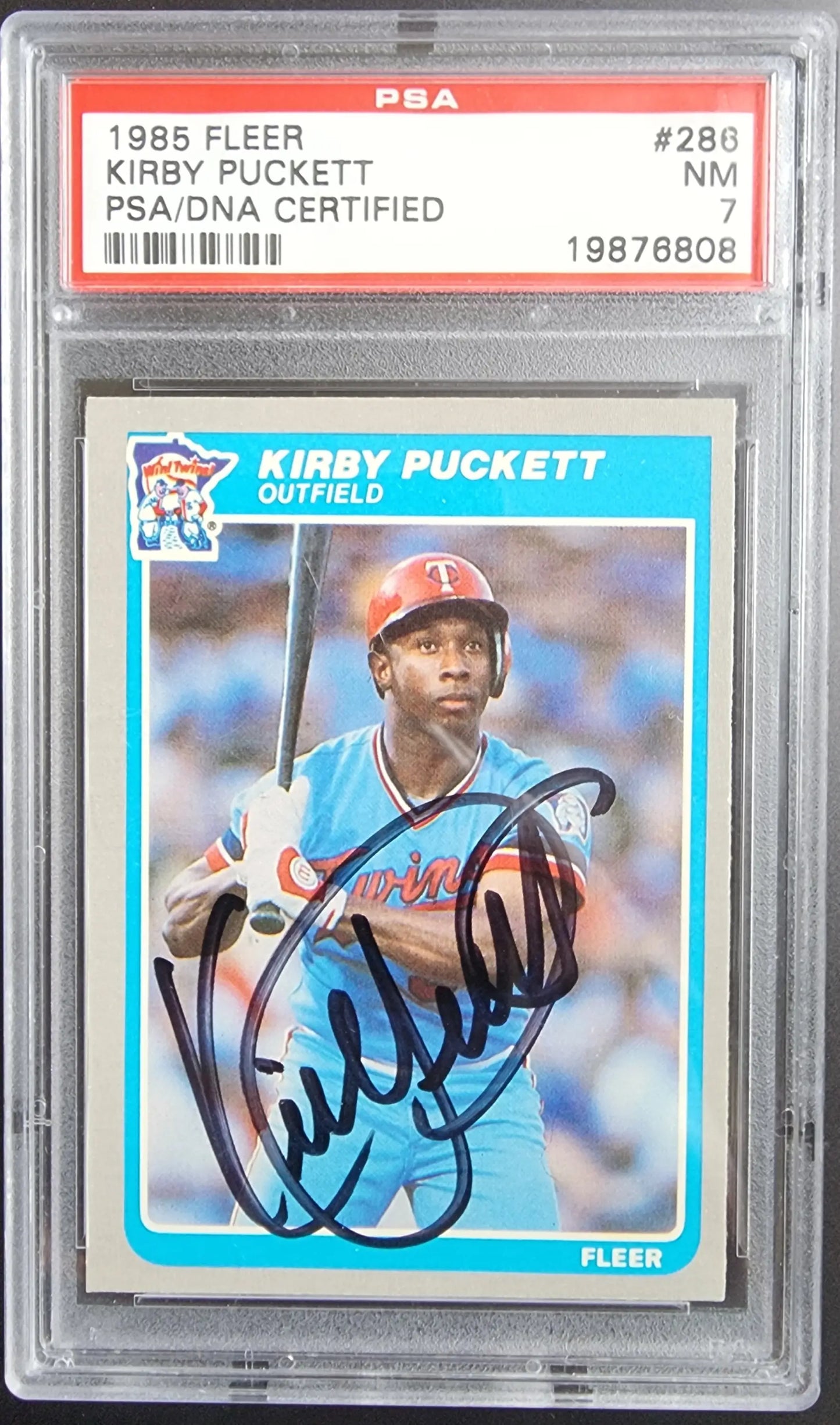 Authentic 1985 Fleer Kirby Puckett baseball card with PSA DNA auto graded PSA 7