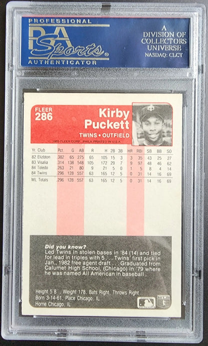 Graded 1985 Fleer Kirby Puckett baseball card with PSA DNA Auto PSA 7 Near Mint