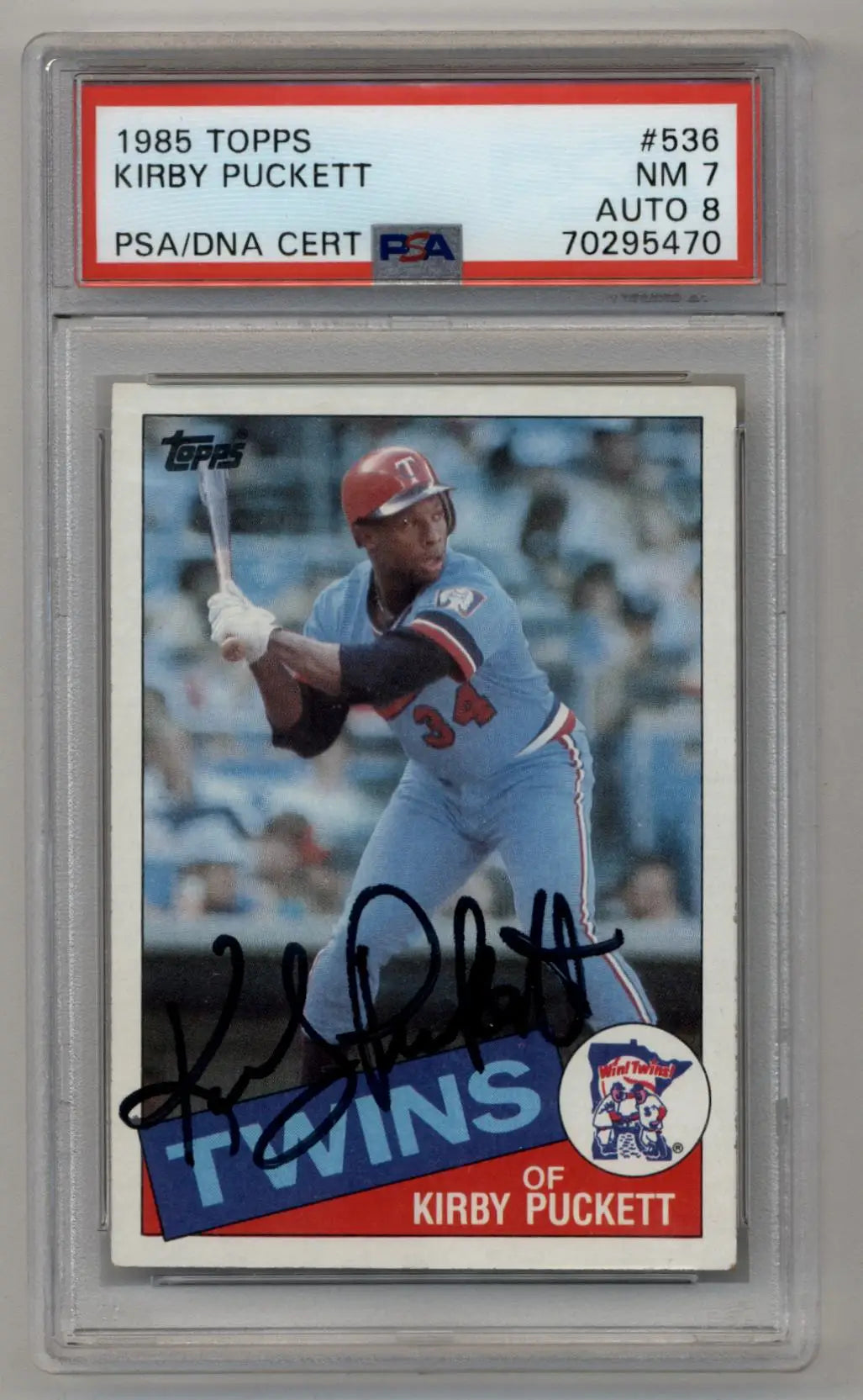PSA/DNA graded 1985 Topps Rookie Kirby Puckett baseball card with certified auto