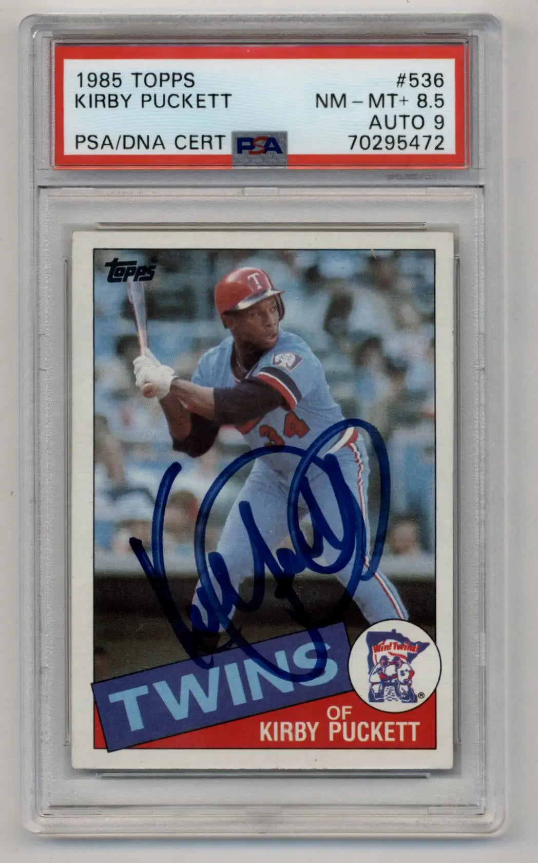 Encapsulated Kirby Puckett 1985 Topps Rookie card with certified auto and autograph