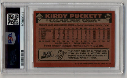 Kirby Puckett baseball card in protective case, Topps Auto PSA Authentic 0344 displayed