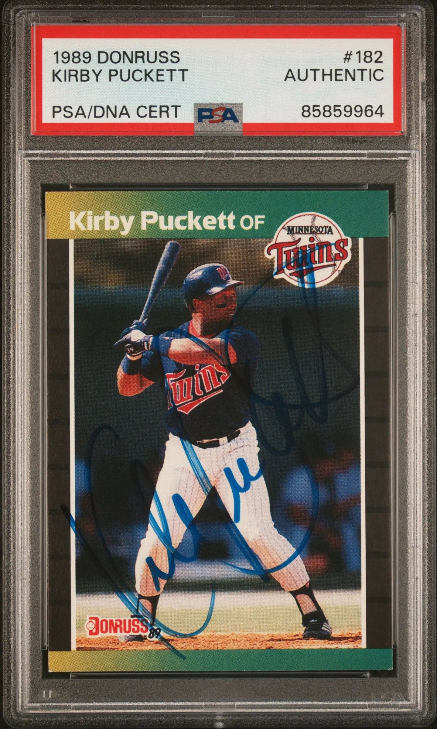 PSA-graded Kirby Puckett 1989 Donruss #182 Autograph PSA Authentic baseball card