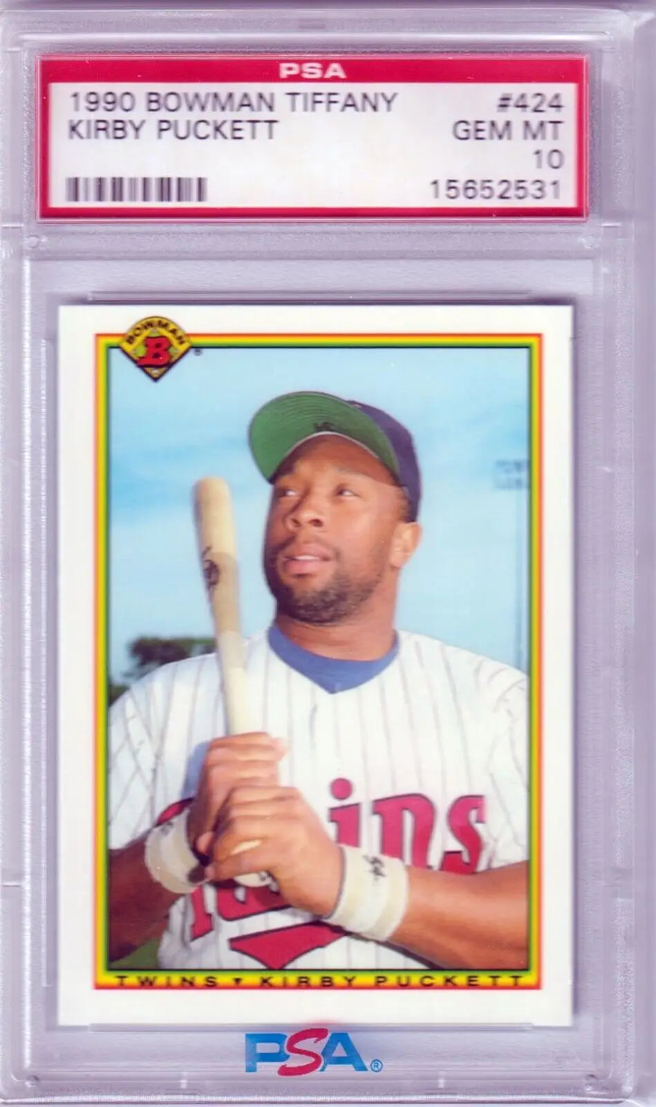 Graded Kirby Puckett baseball card from Bowman Tiffany series, PSA 10 GEM MINT