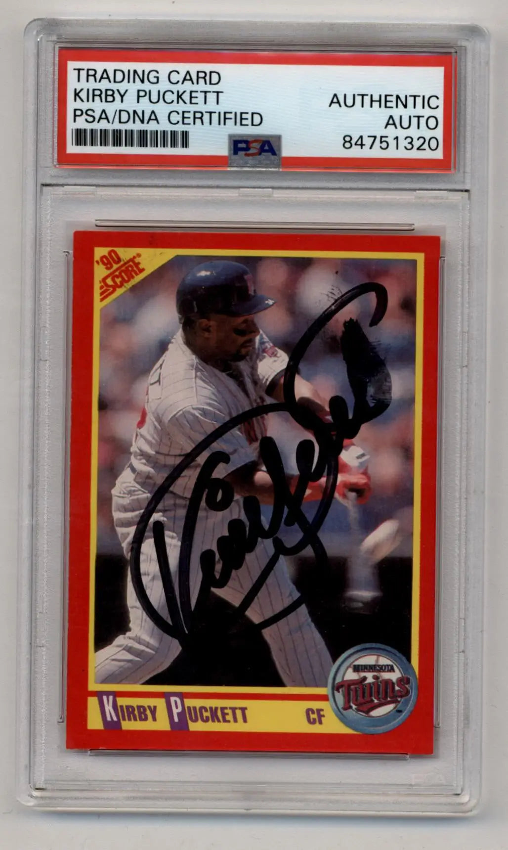 PSA DNA certified Kirby Puckett 1990 Score #400 auto in protective case with red border