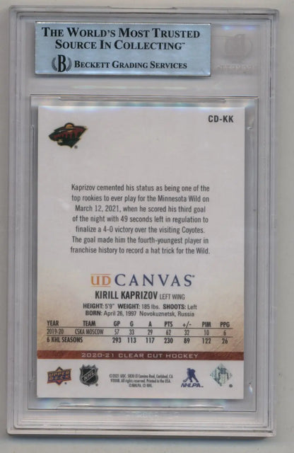Graded Kirill Kaprizov Clear Cut Canvas card in protective case with trusted source text