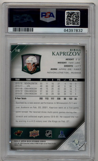 Kirill Kaprizov 2020-21 Upper Deck ’05-06 Upper Deck Tribute #T87 Young Gun PSA 10 Gem Mint - Singles